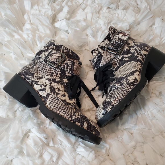 BCBGeneration Shoes - BCBGENERATION | Snakeskin Leather Ankle Boots Moto Combat Biker Chunky Size 8